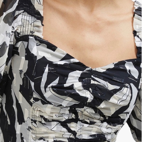 FRENCH CONNECTION - Ally Dinah Ruched Clipped Chiffon Dress - Size 12 - Picture 11 of 11